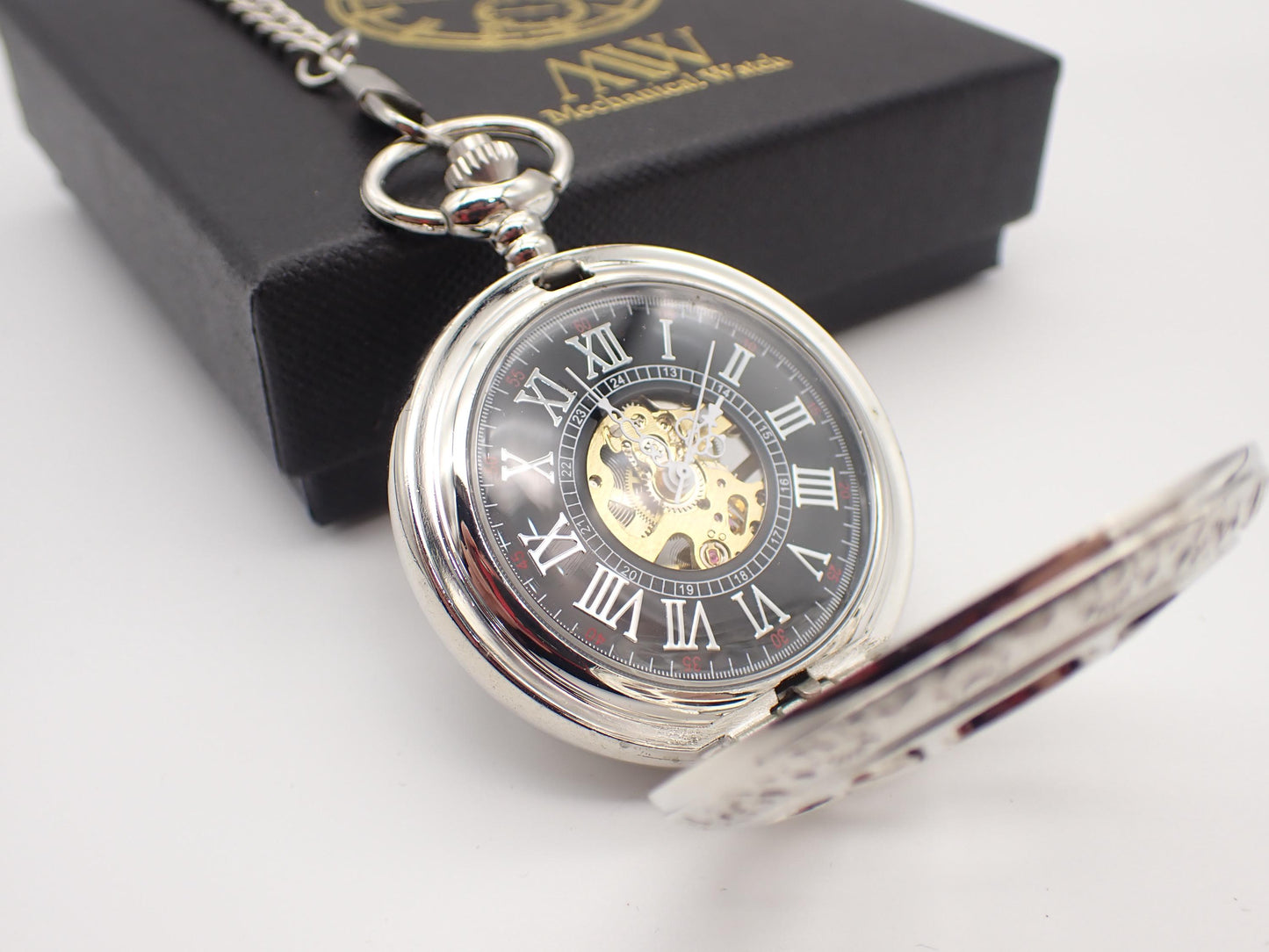 Silver Pocket Watch Mechanical Skeleton | Traditional Wedding Gift