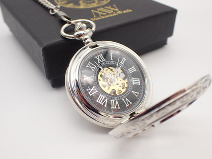Silver Pocket Watch Mechanical Skeleton | Traditional Wedding Gift