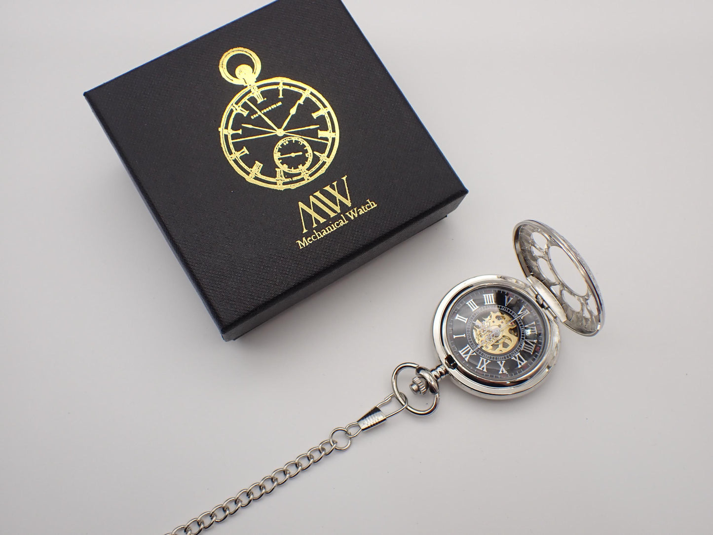Silver Pocket Watch Mechanical Skeleton | Traditional Wedding Gift