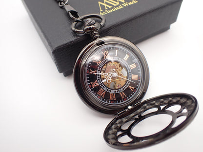 Gunmetal Skeleton Pocket Watch with 24-Hour Dial