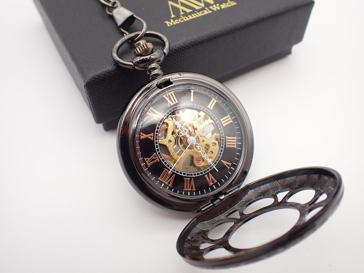 Gunmetal Black Mechanical Pocket Watch |  Unique Groomsmen Gift