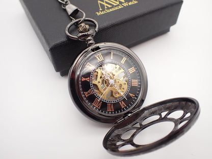 Gunmetal Black Mechanical Pocket Watch |  Unique Groomsmen Gift