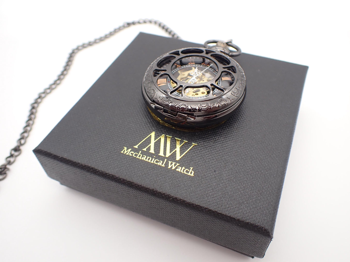 Gunmetal Black Mechanical Pocket Watch |  Unique Groomsmen Gift