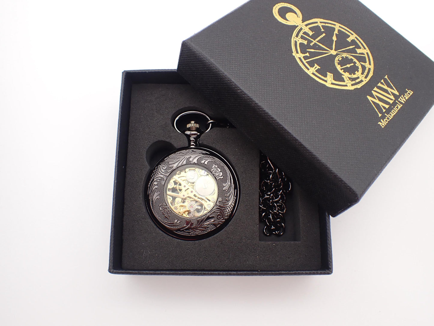 Gunmetal Black Mechanical Pocket Watch |  Unique Groomsmen Gift