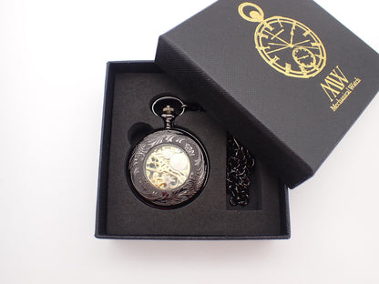 Gunmetal Black Mechanical Pocket Watch |  Unique Groomsmen Gift