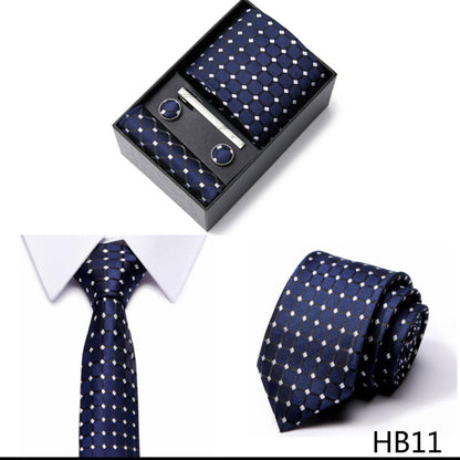 Royal Blue Square Pattern Tie Set / Pocket Square, Bowtie, Tie Clip, Cufflinks / Gift for Him / Wedding Groomsmen Gift / Men Gift Box