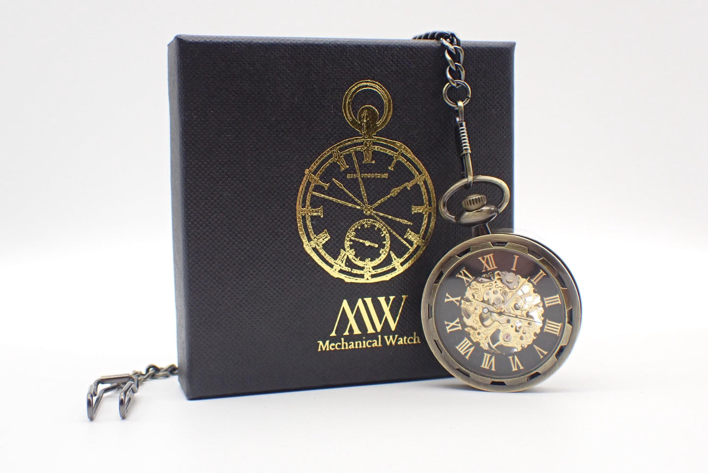 Pocket Watch Mechanical Skeleton, Antique Bronze Black Gold | Groomsmen Gift
