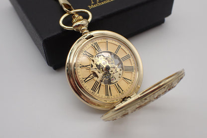Gold Pocket Watch Mechanical Skeleton, Celestial Vine Style | Groomsmen Gift