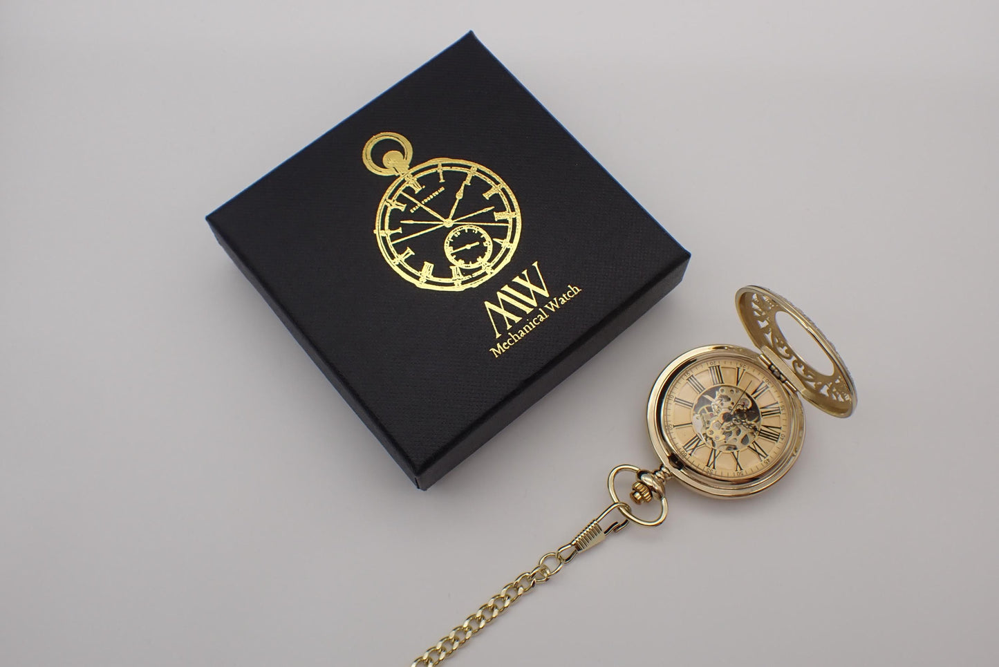 Gold Pocket Watch Mechanical Skeleton, Celestial Vine Style | Groomsmen Gift