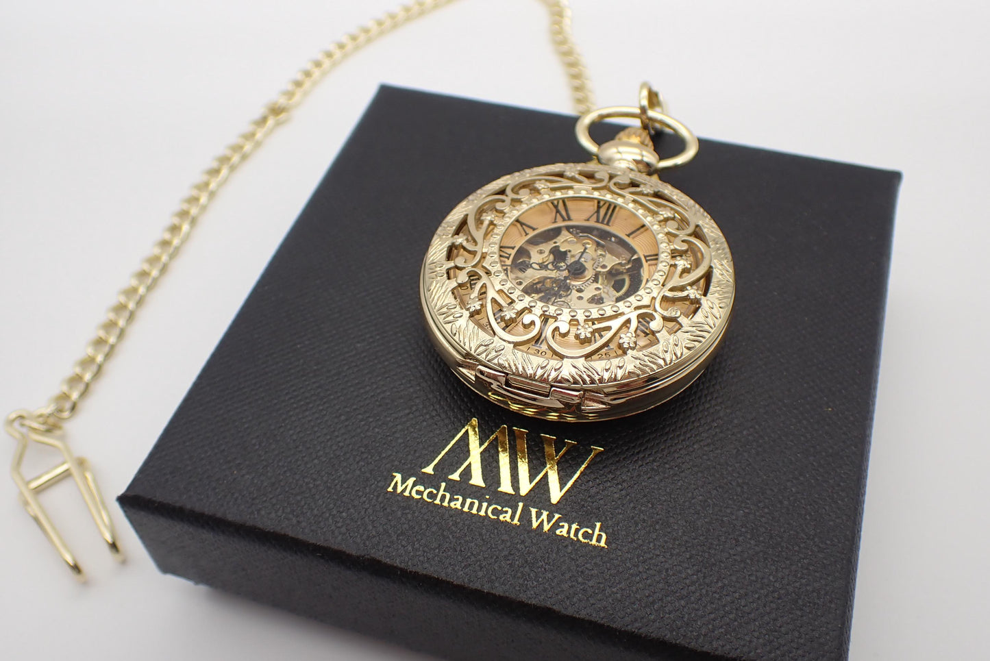 Gold Pocket Watch Mechanical Skeleton, Celestial Vine Style | Groomsmen Gift