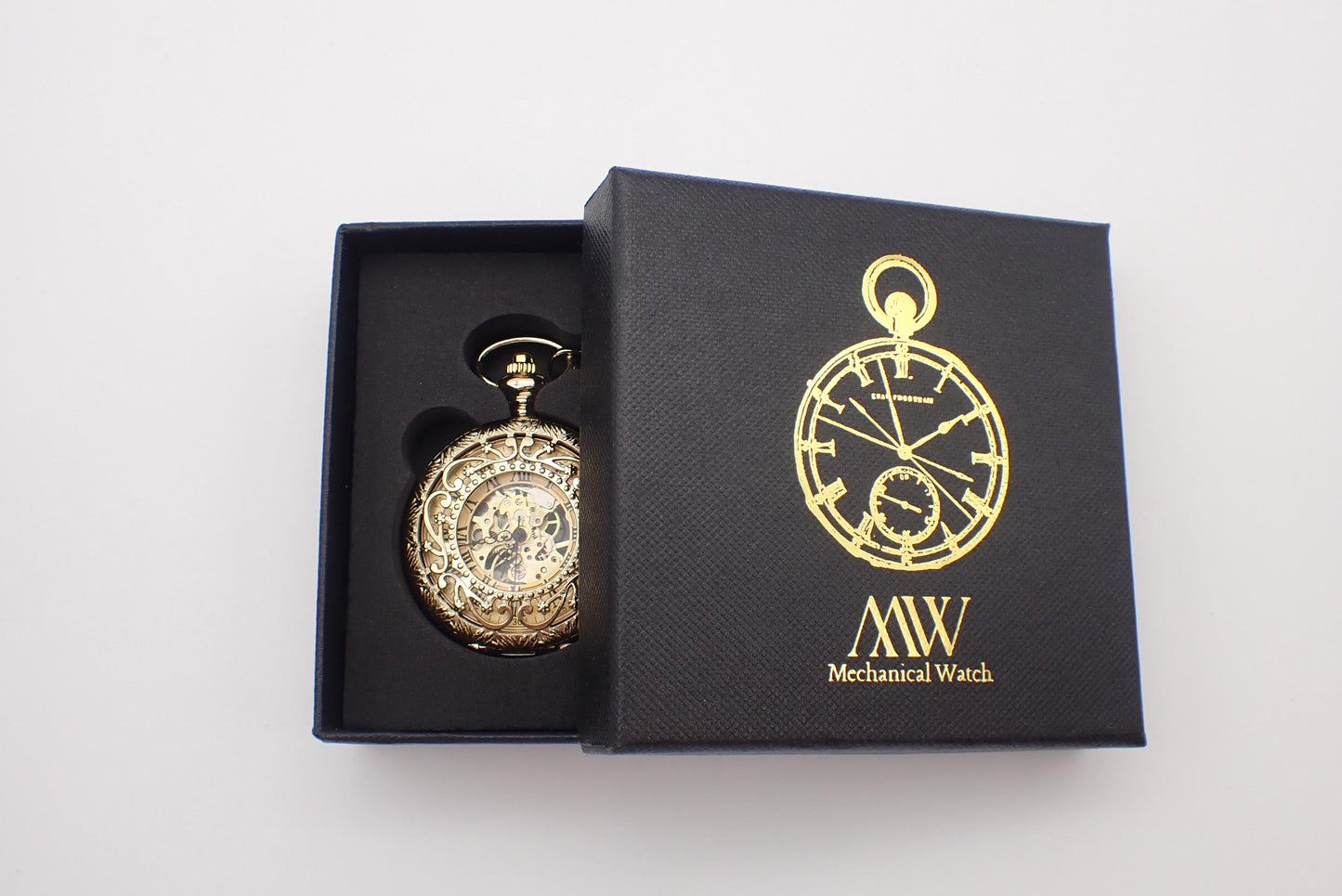 Gold Pocket Watch Mechanical Skeleton, Celestial Vine Style | Groomsmen Gift