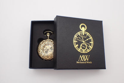 Gold Pocket Watch Mechanical Skeleton, Celestial Vine Style | Groomsmen Gift