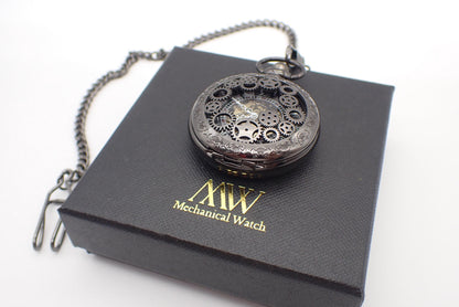 Gunmetal Cogwheel Mechanical Pocket Watch with Blue Gears | Groomsmen Gift