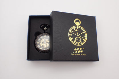 Mechanical pocket watch skeleton design Glossy Black Metal