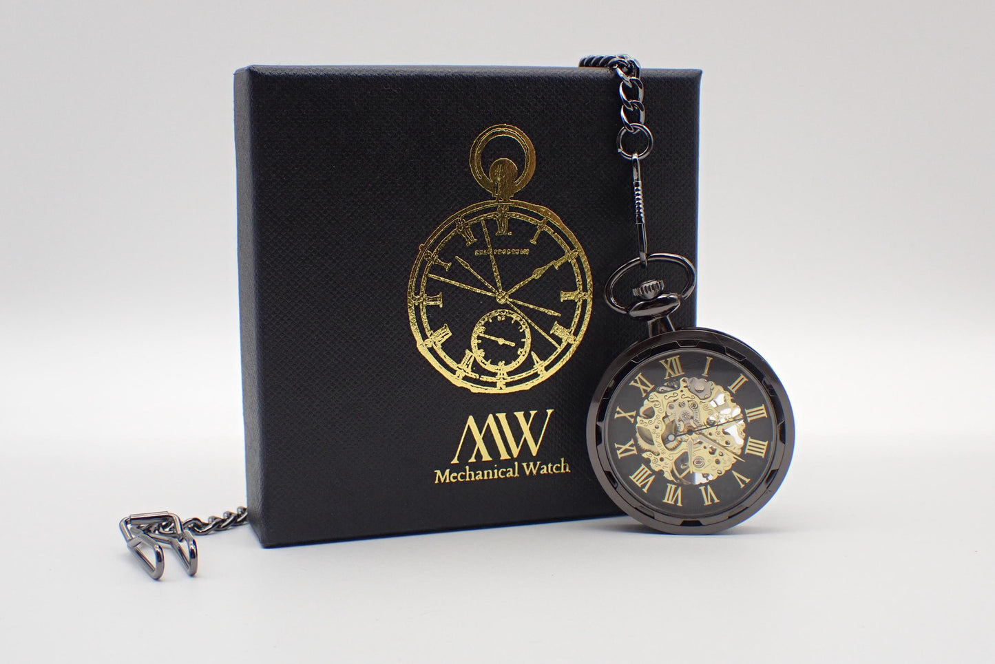 Pocket Watch Mechanical Skeleton, Antique Black with Gold | Groomsmen Gift