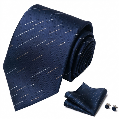 Navy Blue & Gold Diagonal Pinstripe Wedding Tie Set