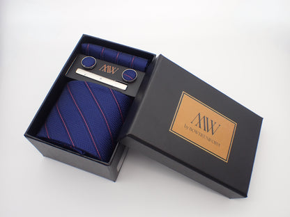 Navy & Red Diagonal Pinstripe Groomsmen Tie