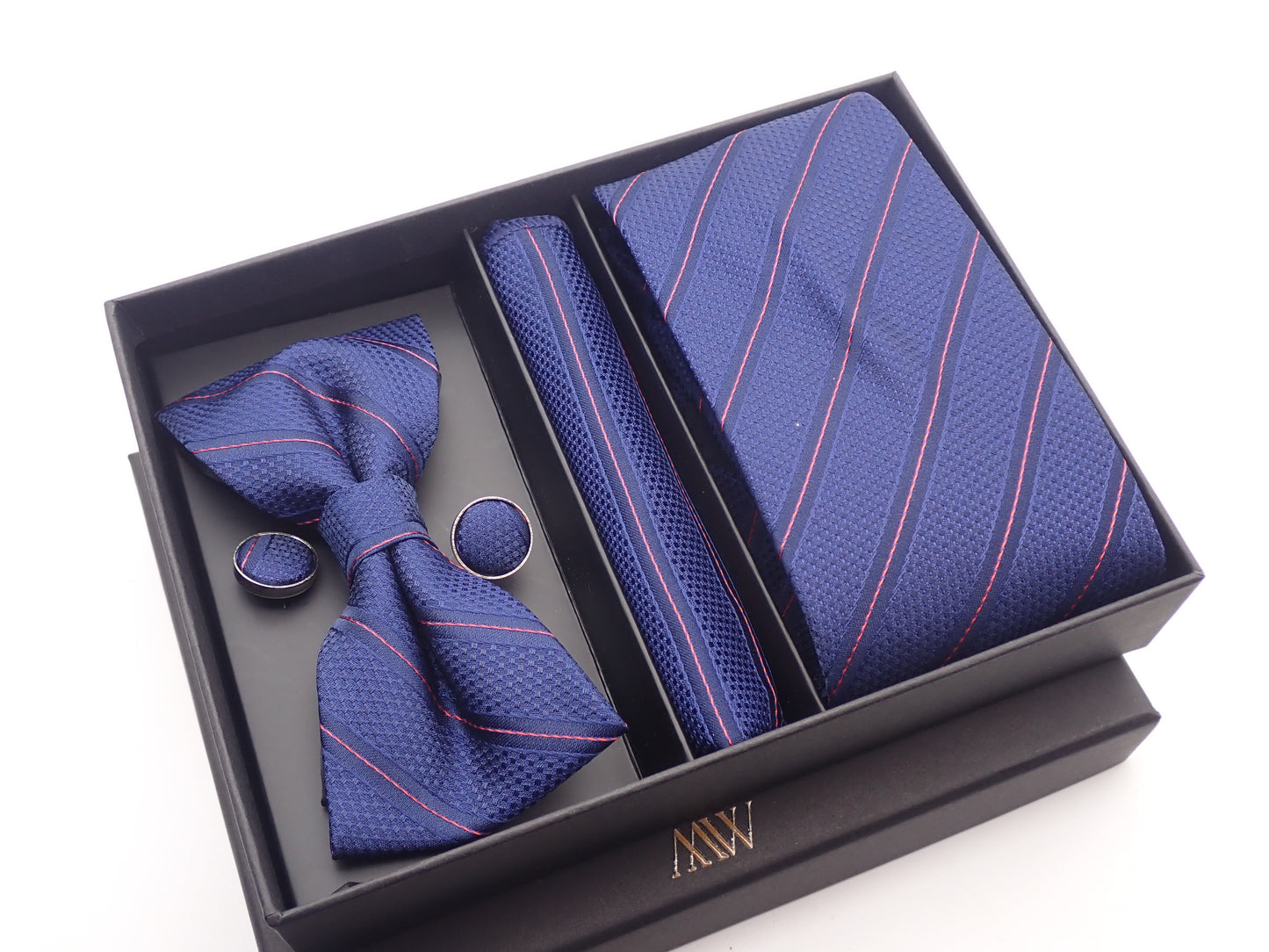 Navy & Red Diagonal Pinstripe Groomsmen Tie