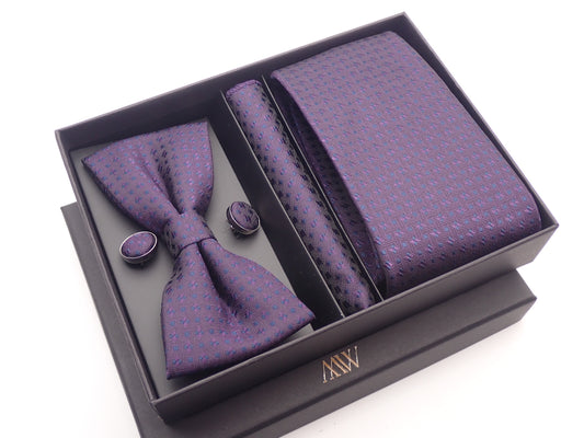 Royal Purple Micro-Geometric Textured Formal Tie Set