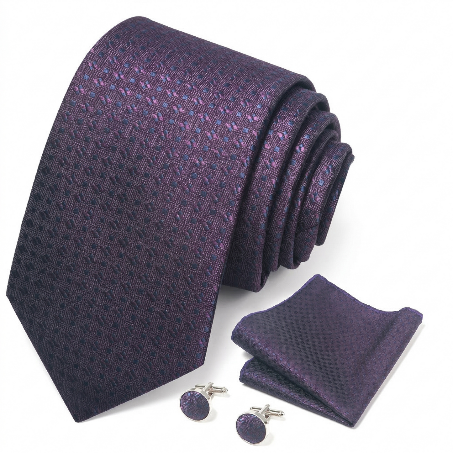 Royal Purple Micro-Geometric Textured Formal Tie Set
