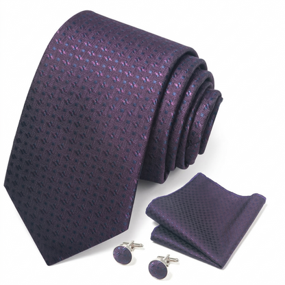 Royal Purple Micro-Geometric Textured Formal Tie Set