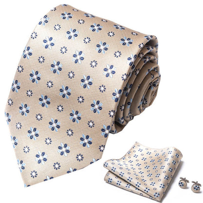 Flower Gold Tie Set / Pocket Square Tie Bowtie Cufflinks Set / Wedding Tie /Tie Clips/ Gift for him Mens anniversary Groomsmen Gift