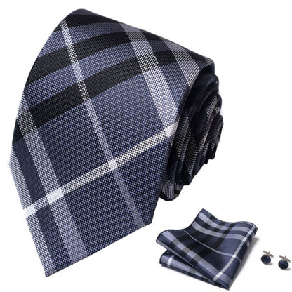 Gray Plaid Stripe Tie Set / Pocket Square Tie Bowtie Cufflinks Set / Wedding Tie / Tie Clips / Gift for him Mens Groomsmen Gift