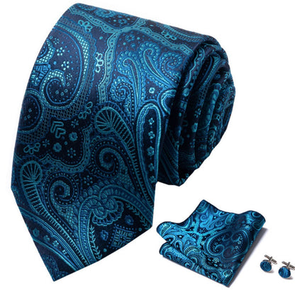 Cyan Blue Paisley Pattern Necktie Set / Pocket Square Tie Bowtie Cufflinks Set / Wedding Tie / Tie Clips / Gift for him Mens Groomsmen Gift
