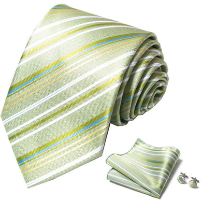 Sage Green Stripe Pattern Tie Set / Pocket Square Tie Bowtie Cufflinks Set / Wedding Tie / Tie Clips / Gift for him Mens Groomsmen Gift