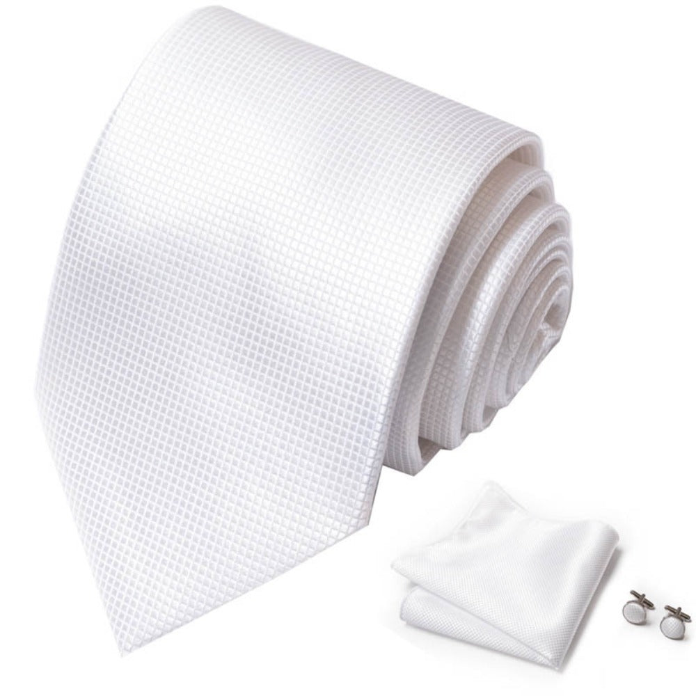 White Square Pattern Tie Set / Pocket Square Tie Bowtie Cufflinks Set / Wedding Tie / Tie Clips / Gift for him Mens Groomsmen Gift