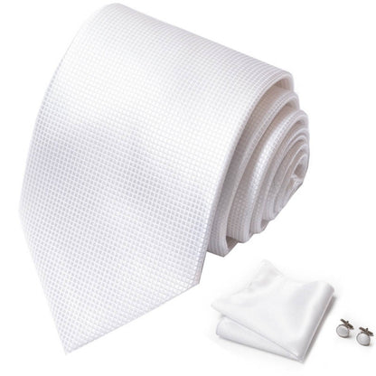 White Square Pattern Tie Set / Pocket Square Tie Bowtie Cufflinks Set / Wedding Tie / Tie Clips / Gift for him Mens Groomsmen Gift