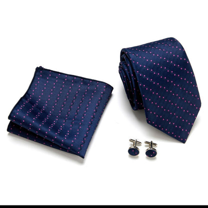 Regency Purple Wave Pattern Tie Set / Pocket Square, Bowtie, Tie Clip, Cufflinks / Gift for Him / Wedding Groomsmen Gift / Men Present / Box