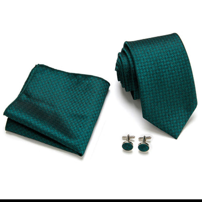 Forest Green Paisley Tie Set / Pocket Square, Bowtie, Tie Clip, Cufflinks / Gift for Him / Wedding Groomsmen Gift / Men's Gift Box / Purple