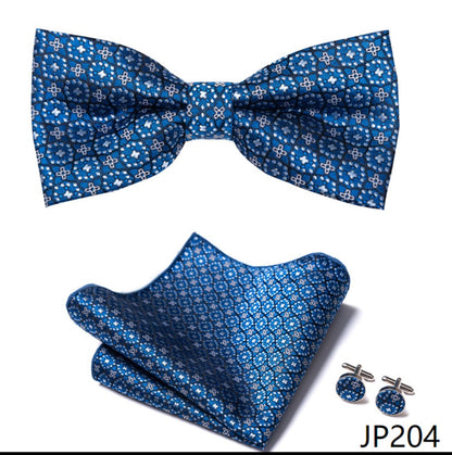 Floral Blue Necktie Set / Pocket Square Tie Bowtie Cufflinks Set / Wedding Tie / Tie Clips / Gift for him Mens Groomsmen Gift