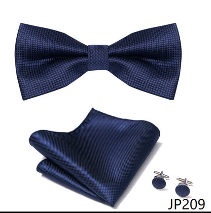 Navy Blue Square Necktie Set / Pocket Square Tie Bowtie Cufflinks Set / Wedding Tie / Tie Clips / Gift for him Mens Groomsmen Gift