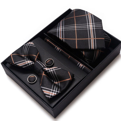 Classic Black & Rust Scottish tartan plaid necktie, ideal for heritage or winter weddings.