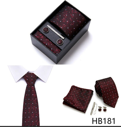 Burgundy Red Floral Pattern Tie Set / Pocket Square, Bowtie, Tie Clip, Cufflinks / Gift for Him / Wedding Groomsmen Gift / Men's Gift Box