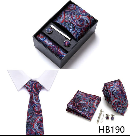 Red and Blue Paisley Tie Set / Pocket Square, Bowtie, Tie Clip, Cufflinks / Gift for Him / Wedding Groomsmen Gift / Men's Gift Box / Purple