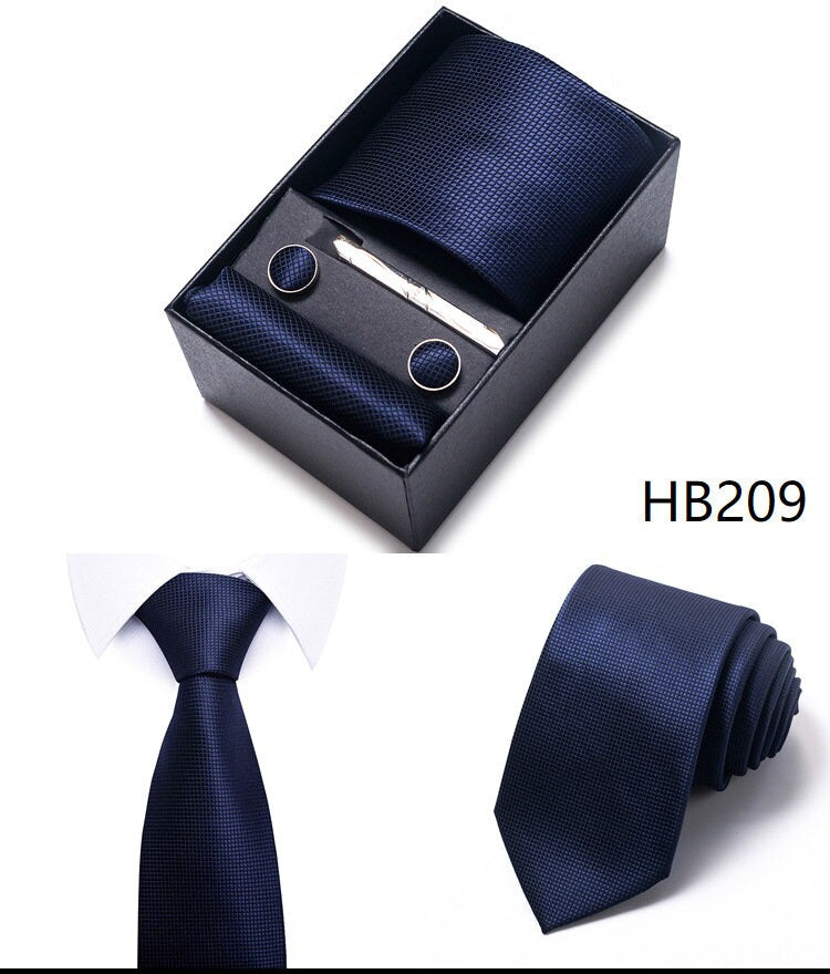 Navy Blue Square Necktie Set / Pocket Square Tie Bowtie Cufflinks Set / Wedding Tie / Tie Clips / Gift for him Mens Groomsmen Gift