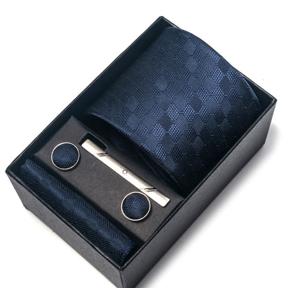 Navy Blue Pattern Tie Set / Pocket Square, Bowtie, Tie Clip, Cufflinks / Gift for Him / Wedding Groomsmen Gift / Men's Present / Gift Box