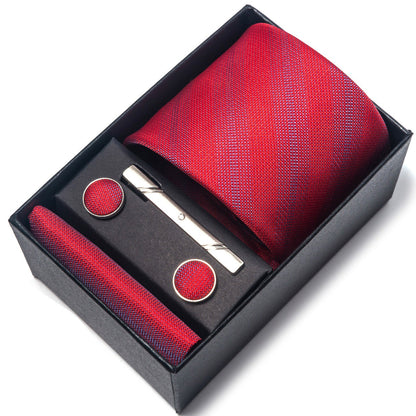 Solid Red Gradient Stripe Necktie Set / Pocket Square Tie Bowtie Cufflinks Set / Wedding Tie / Tie Clips / Gift for him Mens Groomsmen Gift