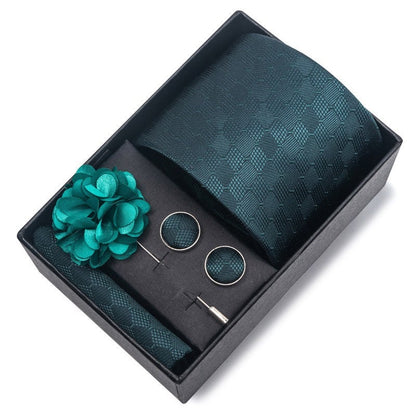 Dark Green Square Pattern Tie Set / Pocket Square, Bowtie, Tie Clip, Cufflinks / Gift for Him / Wedding Groomsmen Gift / Men's Present
