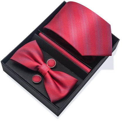 Solid Red Gradient Stripe Necktie Set / Pocket Square Tie Bowtie Cufflinks Set / Wedding Tie / Tie Clips / Gift for him Mens Groomsmen Gift