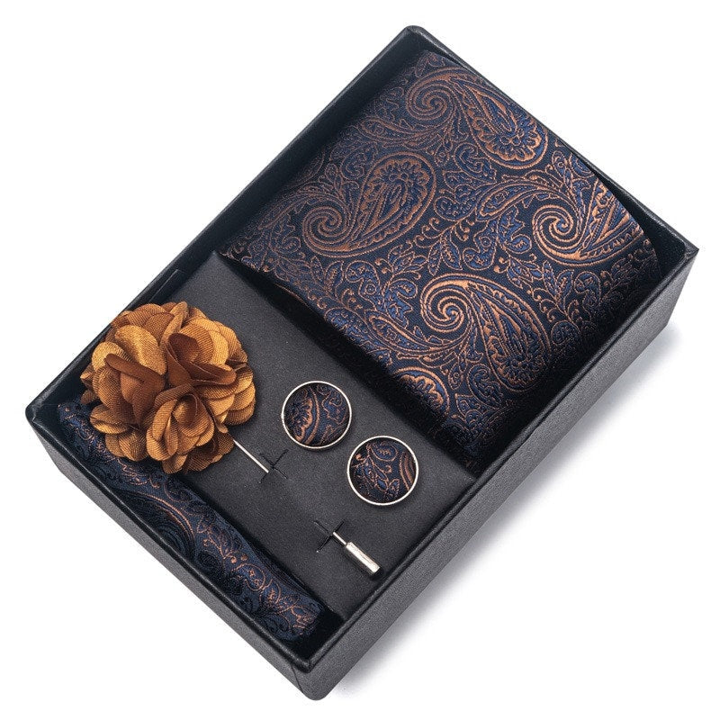 Navy & Gold Ornate Paisley Luxury Wedding Tie