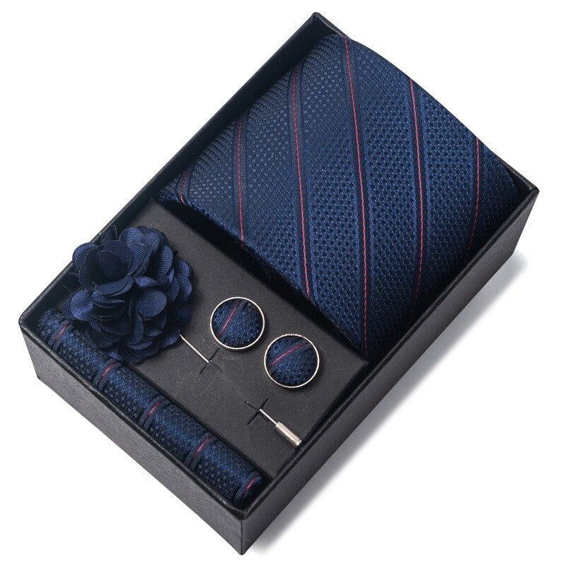 Navy & Red Diagonal Pinstripe Groomsmen Tie