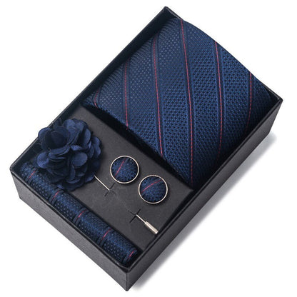 Navy & Red Diagonal Pinstripe Groomsmen Tie