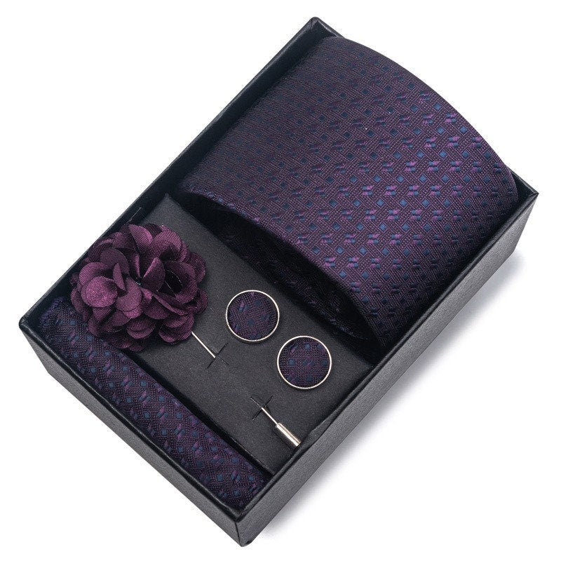 Royal Purple Micro-Geometric Textured Formal Tie Set